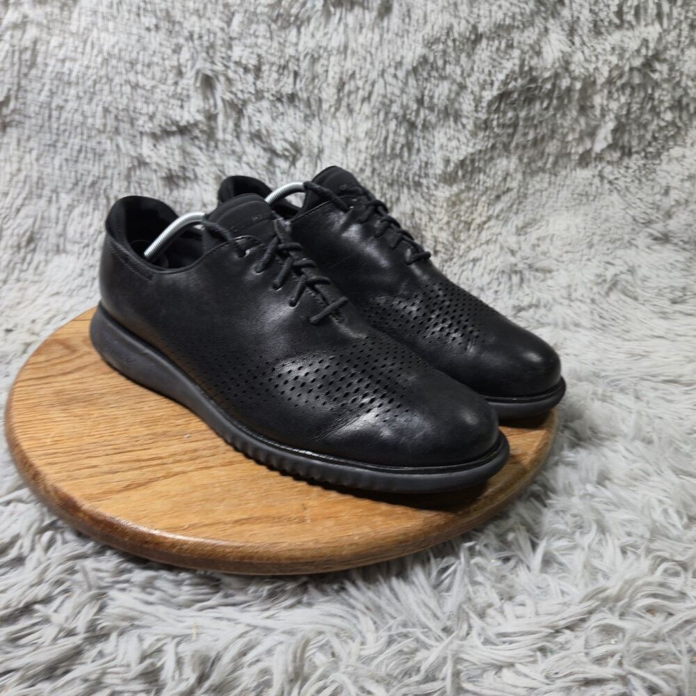 Cole Haan Mens ZeroGrand Black Perforated Leather Oxford Sneaker Mens Size 10.5